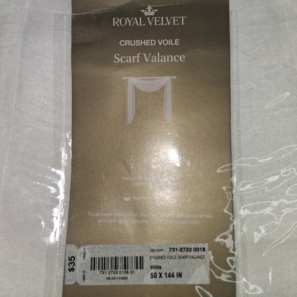 Royal Velvet White Crushed Voile Scarf‎ Valance 50 x 144 Inch Window Treatment - Picture 2 of 3